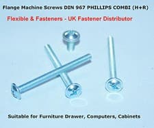 Image of M4 & M5 TRUSS FLANGE HEAD MACHINE PAN HEAD SCREWS BZP PHILLIPS COMBI DIN 967