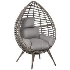 Image of Outdoor Indoor Rattan Egg Chair Wicker Weave Teardrop Chair with Cushion Grey