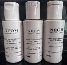 Image of NEOM Super Shower Power Trio: Conditioner, Shampoo, and Body Cleanser -50ml Each