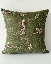 Image of Owl Cushion/ Forest Green/Chocolate Brown velvet back
