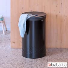 Image of Brabantia Laundry Bin 60L Black Steel Metal With Washable Cotton Laundry Bag