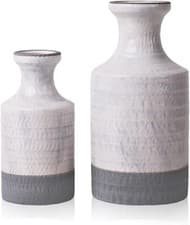 Image of TERESA'S COLLECTIONS 2PCS Grey White Ceramic Flower Vases 16cm 20cm Decor