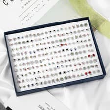 Image of 100 Pair Set Earrings Cute Mixed Pattern Stud Kids Girls Teen Jewellery Gift Box