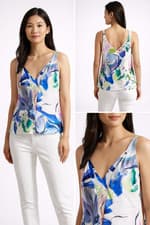 Image of TED BAKER CAMI VEST TOP V neck abstract ivory blue HARIYAT New BNWT