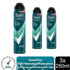 Image of Sure Men Anti-Perspirant 72H Nonstop Protection Sensitive Deodorant, 3x250ml