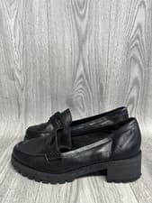 Image of Womens Dune London Black Leather Heeled Loafers UK Size 6 Brand New 