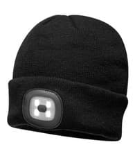 Image of Portwest Warm Winter USB Rechargeable LED Head Light Beanie Hat 4 Colours