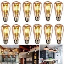 Image of 12Pcs Dimmable 4W E27 Filament Light Bulb ST64 LED Edison Screw Bulbs Warm White