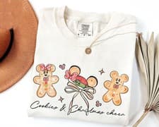 Image of Disney Mickey and Minnie Gingerbread Cookies Girly Christmas Unisex Shirt 661109