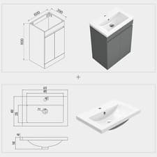 Image of Freestanding 600mm Grey Bathroom Vanity Unit with Basin 2 Doors Furniture
