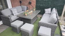 Image of Fimous Rattan Garden Furniture Corner Sofa Gas Fire Pit Burner Dining Table Sets