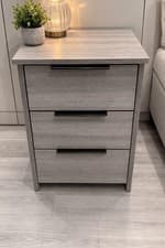 Image of Handmade Grey Bedside Table 3 Drawer Nightstand Modern Design Bedroom Furniture