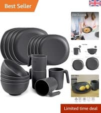 Image of Lightweight & Food-Safe Grey Dinner Set - Perfect for Every Occasion, 16-Pcs