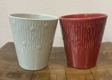 Image of Plant Pot Ceramic Embossed Star Stripe Set Of 2 Two Indoor Outdoor New NWOT 6X5