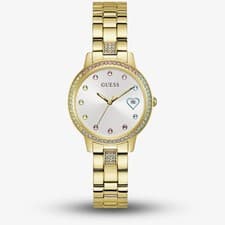 Image of Guess Ladies Three Of Hearts Gold Tone Coloured Crystal Watch GW0657L2