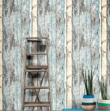 Image of Grandeco Exposure Distressed Scrapwood Blue Wood Vertical Plank Wallpaper PE1001