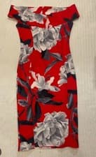 Image of Quiz Red Floral Bardot Midi Dress – New With Tags Size 8