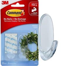 Image of Command Medium Hooks 2 Pack Clear Damage Free Hanging Hold Up To 900g 