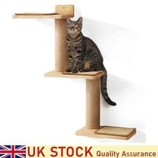Image of Cat Climbing Shelf Wall Mounted, Natural Rubber Wood Material UK
