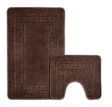 Image of Bath Mat and Pedestal Set 2 Piece Anti Slip Greek Key Bathroom Rug 13 Colours