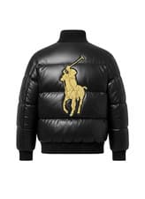 Image of Mens Genuine Cowhide Leather Puffer Bomber Jacket Black Rib Collar Coat