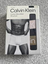 Image of Calvin Klein Size Medium Three Pack Cotton Microfibre Structure Trunks In Black