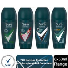 Image of Sure Men Antiperspirant Deodorant Roll On 72H Nonstop Protection 50ml, 6 Pack