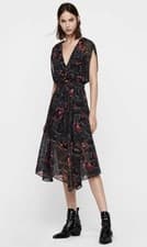 Image of AllSaints ROMINA ROSALYN SHEER MULTI FLORAL CHIFFON MIDI DRESS S/M 8-14 NEW £188