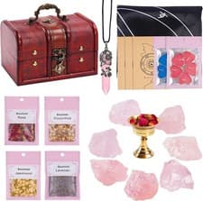 Image of Rose Quartz Crystal Kit 28pcs Healing Stones Love Chakra Reiki Gift Wooden Box