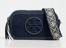 Image of Tory Burch Miller Denim Mini Double Zip Crossbody Bag Pouch ~NWT~ Royal Navy