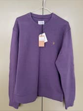 Image of Farah Men Tim Crew Sweatshirt 100pc Organic Cotton Slate Purple L BNWT
