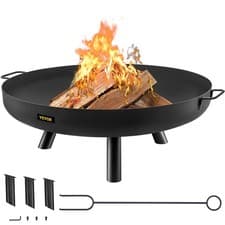 Image of 30in Carbon Steel Fire Pit Bowl with Drain, Handles & Firewood Stick