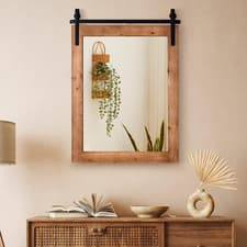 Image of Wall Mirror Rustic Wooden Frame 76x55cm Hanging Vanity Bathroom Bedroom Decor