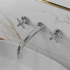 Image of Wall Mounted Basin Mixer Tap with Crosshead Handles - Chrome