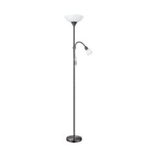 Image of Floor Lamp Light Nickel Shade White Plastic Glass Bulb E27 E14 1x60W 1x25W
