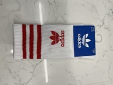 Image of Adidas Crew Socks Size 6-12 1 Pair White Red Logo