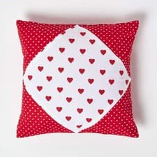 Image of Red White Hearts & Polka Dots Cushion Cover 18x18" Cotton Sofa Pillow Washable