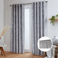 Image of Crushed Velvet Curtains Pair Pancil Pleat Fully Lined- Black - Silver - White