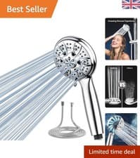 Image of Chrome Rain Shower Head Set with 5 Modes & 1.5m Anti-Kink Hose