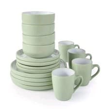 Image of 16pcs Pastel 2Tone Green Stoneware Dinner Set