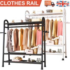 Image of Heavy Duty Double Rail Clothes Hanging Rack Shelf Metal Display Stand Garment UK