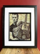 Image of Joe Strummer The Clash Art Print. Pen Drawing on Map of London. A4 unframed