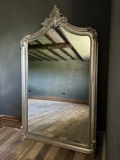 Image of Antique Silver Ornate French Arch Scroll Dress Floor Leaner Wall Mirror 7ft