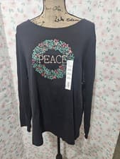Image of CROFT & BARROW, WOMEN'S NEW BLACK COTTON LONG SLEEVE CHRISTMAS WREATH TOP, SZ 3X