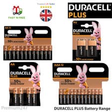 Image of Duracell Plus Power Aa, Aaa, 9V Alkaline Batteries LR03 LR6 Longest Expiry UK