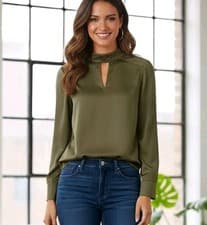 Image of Ted Baker Avanie Belt Tie Neck Detail Blouse In Khaki Size 4 Uk 14 Rrp £109