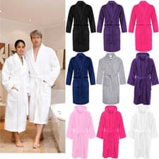 Image of Terry Towelling Shawl Collar Bathrobe Dressing Gown Egyptian Cotton Mens Womens