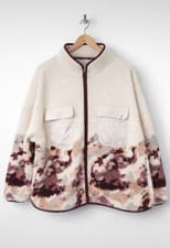 Image of M&S Goodmove Borg Fleece Jacket UK 18 Ivory Mix Printed Zip Teddy BNWOT