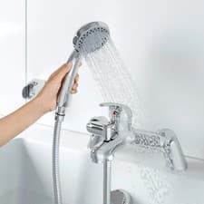Image of Bath Shower Mixer Tap Chrome Bathroom Contemporary Deck Mounted Tub and Shower