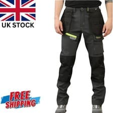 Image of Men's Work Trousers Waterproof Cargo Pants Slim Fit Knee Pad Pocket UK